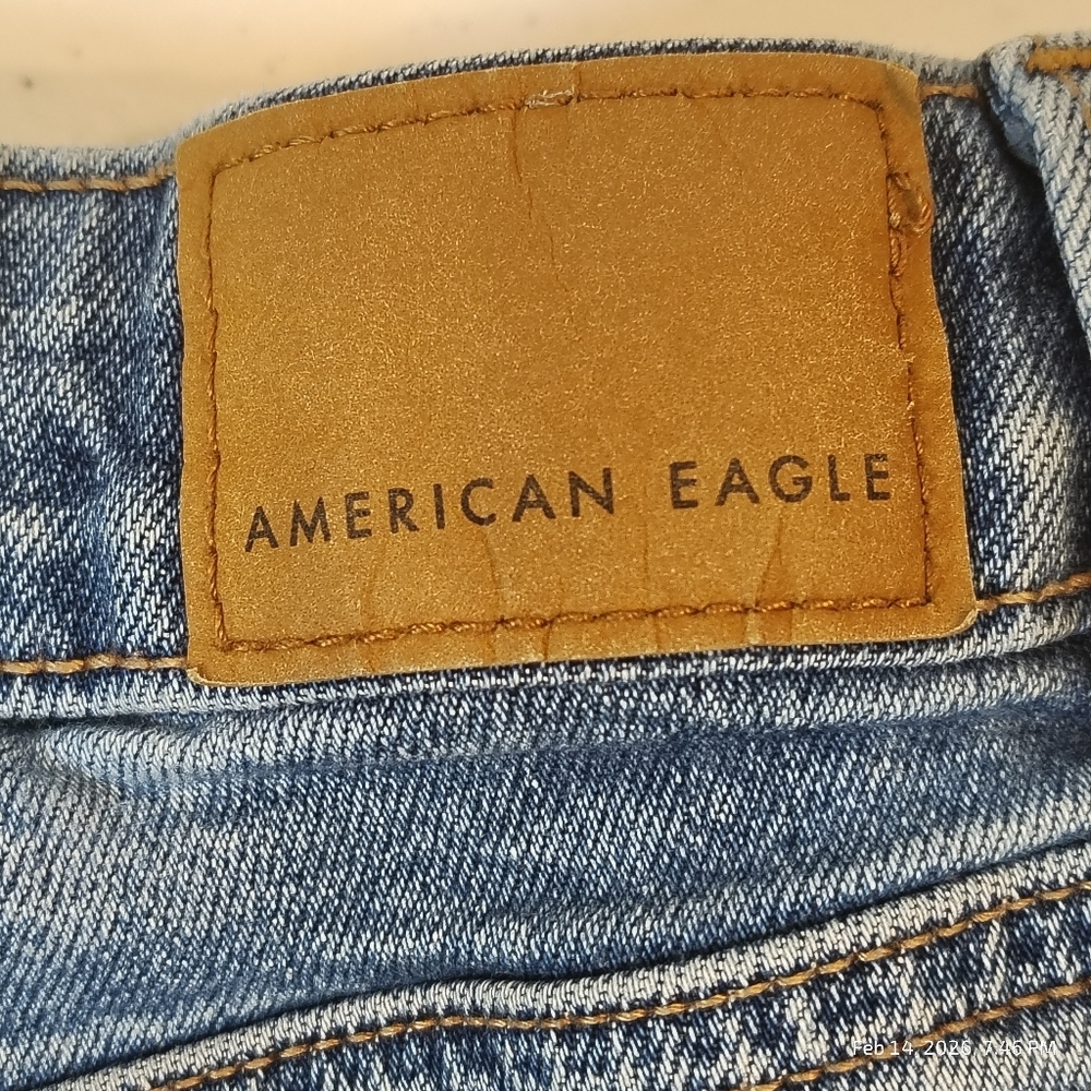 American Eagle Jean Shorts Womens SZ 0 Blue Cuffed High Rise 90s Festival Hippie - Picture 4 of 5